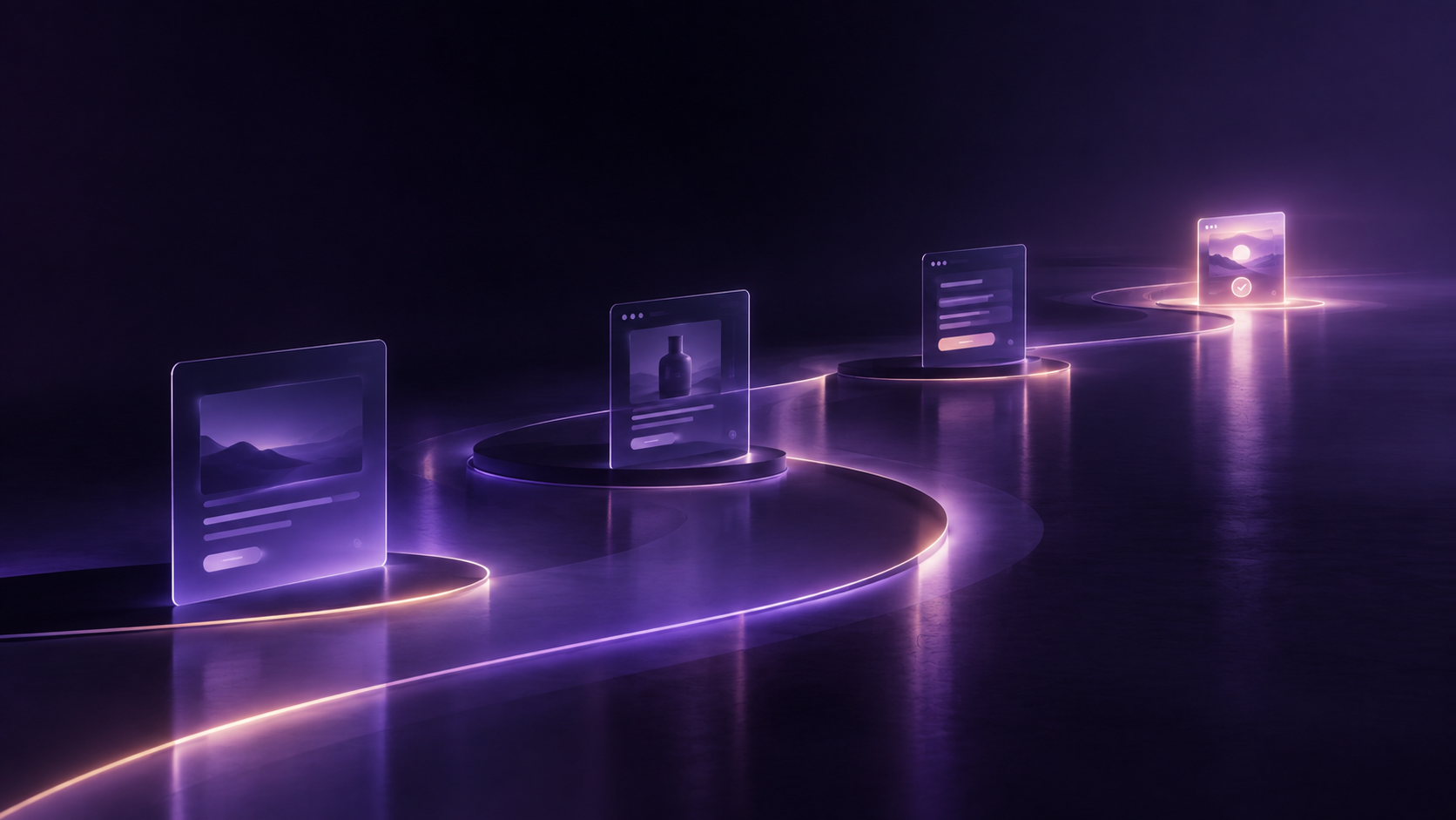 Digital experiences connected along a softly illuminated path